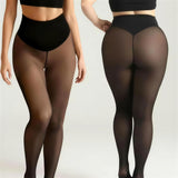 Front and back views of Cozy Veil fleece-lined stockings.